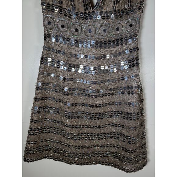 Scala Couture Sequin Beaded Mini Dress Women’s Silver V Neck Sleeveless Party 8 - Picture 5 of 16